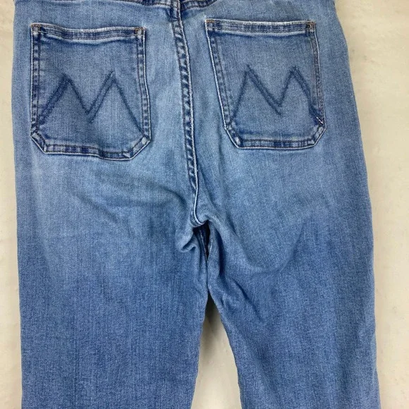 MOTHER Sz‎ 25 Hustler Ankle Cropped Flare Raw Hem Designer Blue Stretch Jeans - Picture 4 of 9